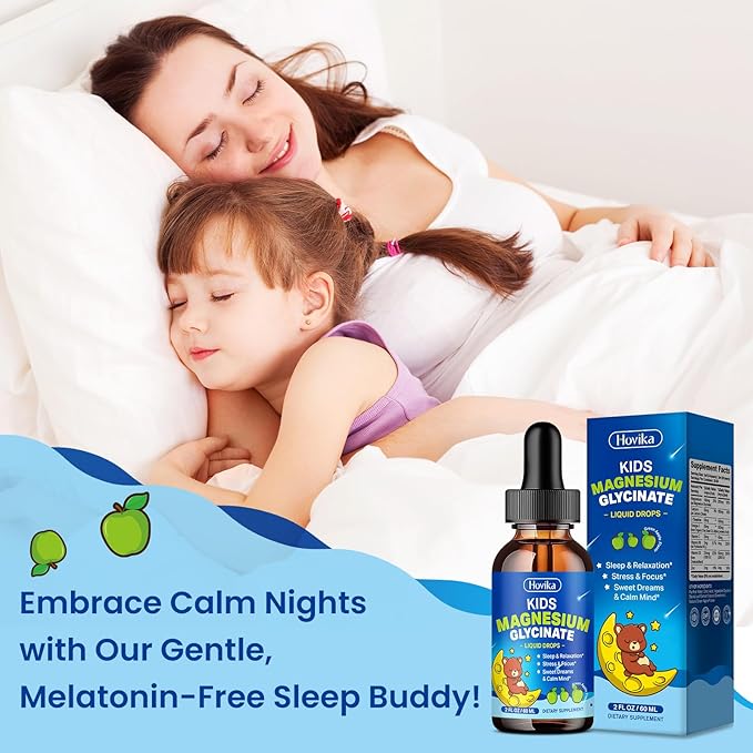 2 Pack Magnesium Liquid for Kids - with L-Theanine Omega-3, Vitamin B6, D3, Zinc - Kids Magnesium Glycinate Drops for Sleep, Relaxation, Calm & Focus - Green Apple Flavor