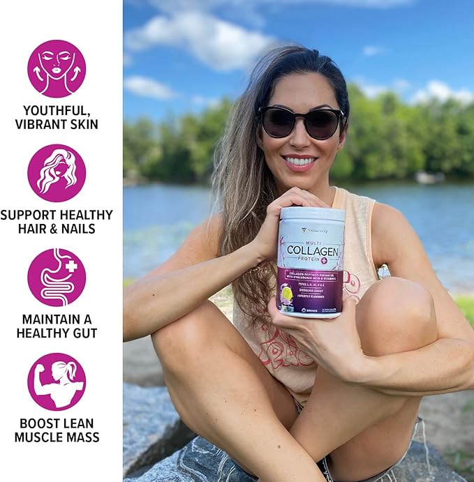 Multi Collagen Peptides Powder for Women - Hydrolyzed Flavored Collagen Powder for Women with Types I II III V & X Vitamin C & Hyaluronic Acid for Hair Skin and Nails (Pink Lemonade) - 30 Servings