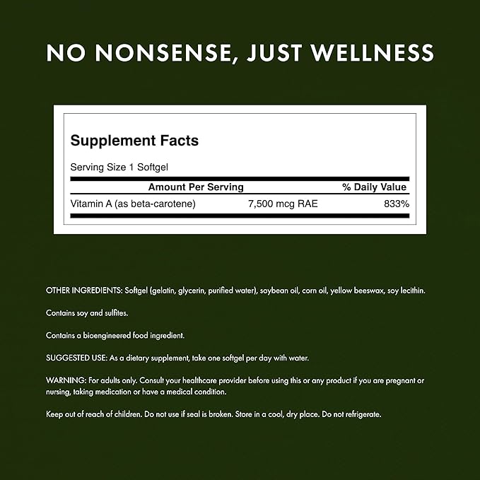 Swanson Beta-Carotene Vitamin A 25,000 IU Eye and Skin Health Supplement for Adults Seeking Vision and Immune Support - 7,500 mcg (100 Softgels)