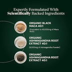 3-in-1 Organic Black Maca Root for Men and Women with Ashwagandha and Fenugreek - 1600 mg Complex - Non-GMO, Gluten-Free, Vegan (60 Capsules)
