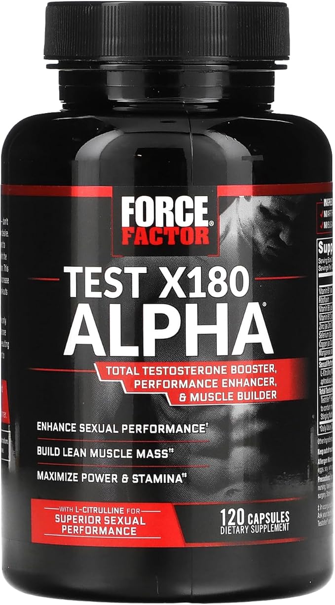 Force Factor Test X180 Alpha Testosterone Booster for Men, Testosterone Supplement with Patented Fenugreek & L-Citrulline to Promote Lean Muscle, Strength, Energy, Power & Performance, 120 Capsules