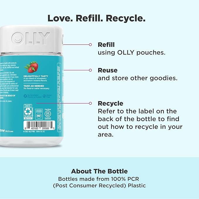 OLLY Goodbye Stress Gummy, GABA, L-Theanine, Lemon Balm, Stress Relief Supplement, Berry - 60 Count