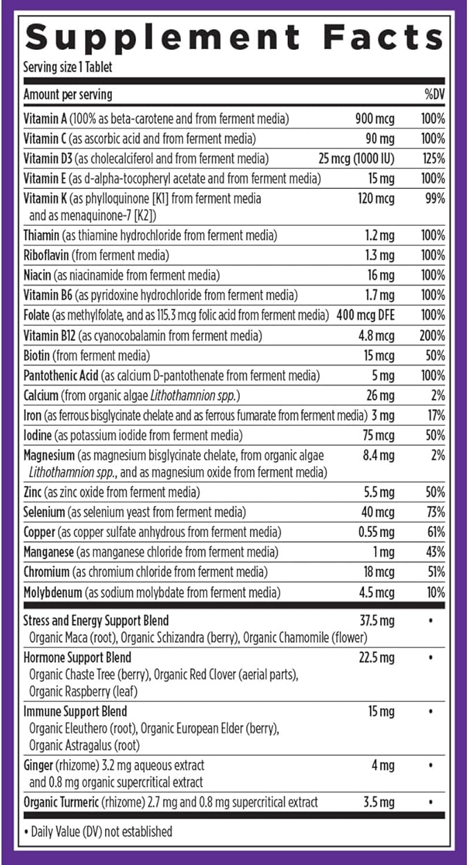 New Chapter Women’s Multivitamin, Iron, B6, B12, Biotin for Hair Growth, D3, VIT C, Zinc for Immune & Stress Support, Gentle on an Empty Stomach, One Daily, Non-GMO, Gluten-Free, 18+, 48 Tablets