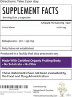 Brain Gain Lion’s Mane Supplement - 1000 mg Organic Dual Extraction with 30% Beta-Glucans for Memory, Focus & Brain Health - 120 Vegan Capsules