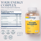 SOLARAY Vitamin B Complex 50 mg - Cellular Energy Vitamins - Metabolism and Nerve Health Support with Vitamin B12, Vitamin B1, B6, Niacin, Folic Acid, Biotin and Other B Vitamins - Vegan, 250 VegCaps