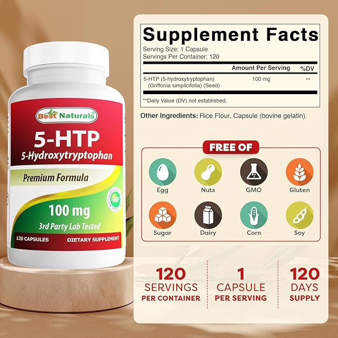 Best Naturals 2 Packs 5-HTP (5-hydroxytryptophan) 100 mg 120 Capsules