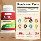 Best Naturals 2 Packs 5-HTP (5-hydroxytryptophan) 100 mg 120 Capsules