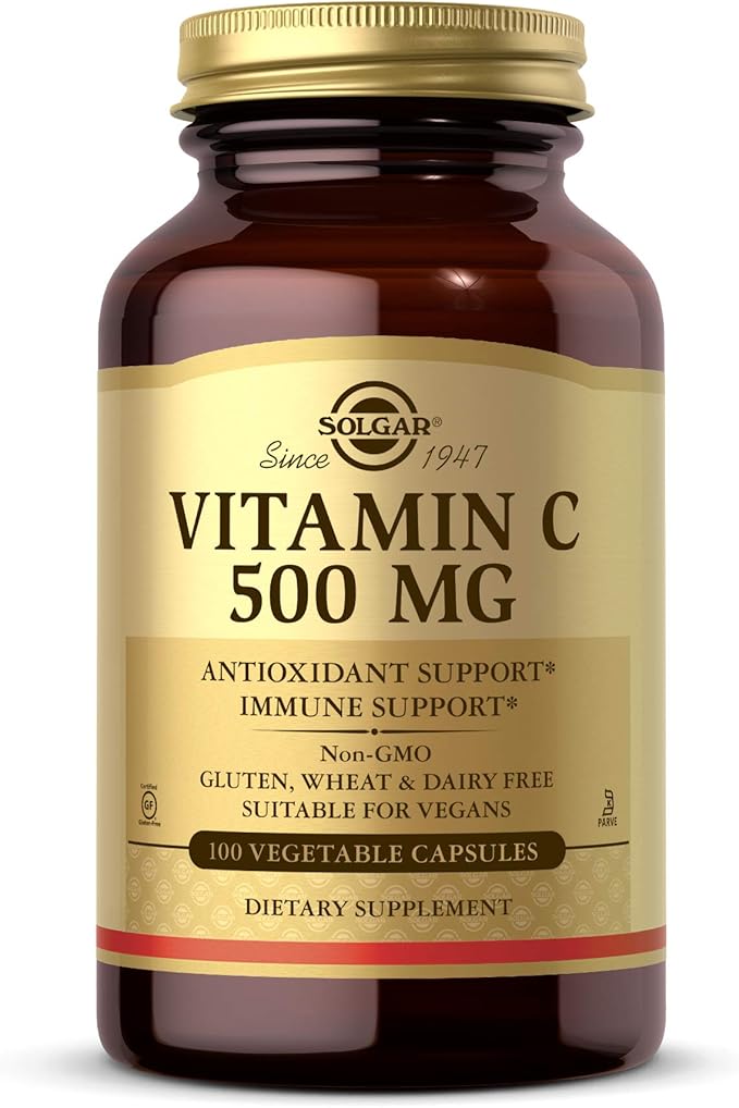 Solgar Vitamin C 500 mg, 100 Vegetable Capsules - Antioxidant & Immune Support - Overall Health - Supports Healthy Skin & Joints - Non GMO, Vegan, Gluten Free, Kosher - 100 Servings