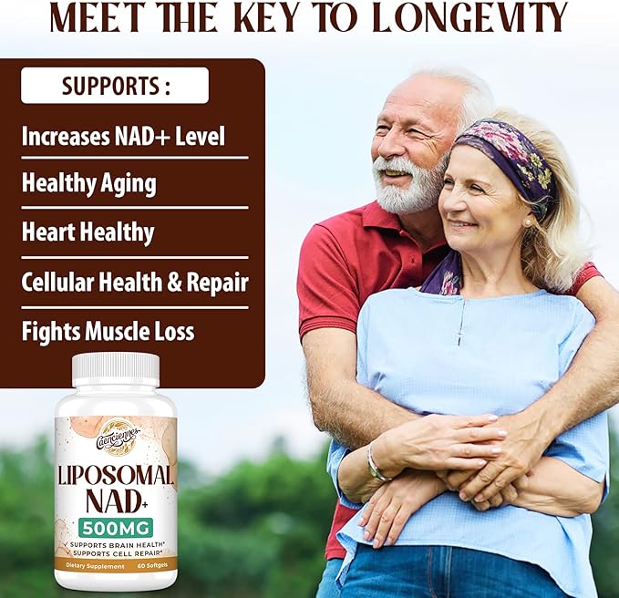 Liposomal NAD+ 500 MG Supplement, True NAD Plus Supplement, Superior Absorption, Boost NAD+ More Efficient Than Nicotinamide Riboside for Cellular Energy, Healthy Aging, 60 Serving