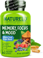 NATURELO Whole Food Brain Supplement - Brain Health Supplements for Memory & Focus Support - Enhance Brain Health Blend Supplement for Adults - 60 Vegetarian Capsules