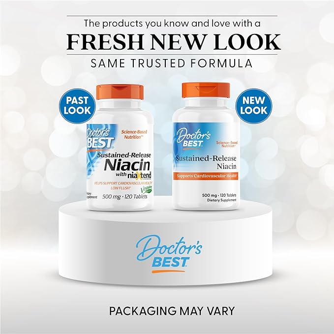 Doctor's BEST Sustained-Release Niacin with niaXtend,Supports Heart Health,Non-GMO,Gluten Free,Vegan 120 Tablets,(Pack of 2)