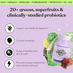 Lemme Greens Superfood Gummies w/Multi - Support Gut Health & Reduce Bloating, 20+ Organic Greens and Superfruits, Clinically Studied Probiotics, D3, B12 - Berries & Greens Flavored (60 Count)