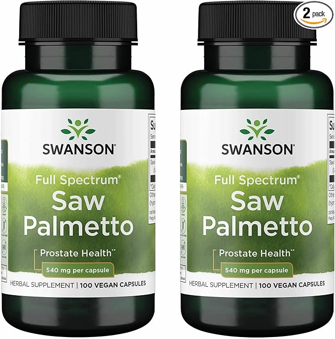 Swanson Saw Palmetto Full Spectrum Herbal Supplement for Men Seeking Prostate, Hair, and Urinary Health Support - 540 mg (100 Vegan Capsules, 2 Pack)