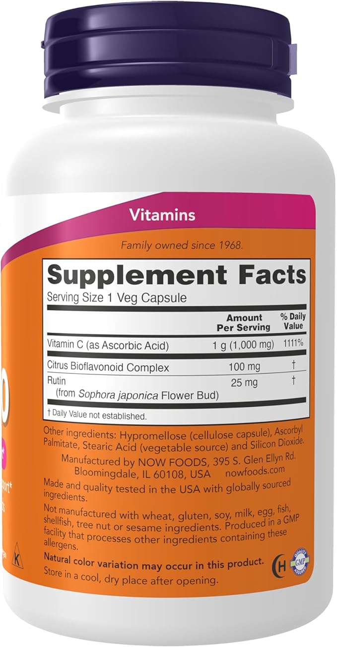 NOW Foods Supplements, Vitamin C-1,000 with 100 mg of Bioflavonoids, Antioxidant protection*, 100 Veg Capsules