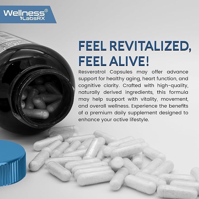 WELLNESS LABSRX Resveratrol Supplement 1000mg, 120 Capsules (60 Days Supply), Ultra-Strength High Purity Trans-Resveratrol for Healthy Aging, Anti-Aging and Heart Health Support - Vegan, Keto