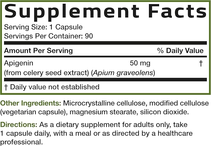 Bronson Apigenin 50mg Apium Graveolens Once Daily Formula, 90 Vegetarian Capsules