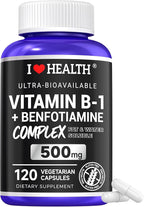 Vitamin B1 500mg with Benfotiamine 20mg, 120 Capsules – 2 in 1 B-1 Complex Enhanced Formula – Fat & Water Soluble Thiamine B1 Supplement – Third Party Lab Tested, Non-GMO, No Gluten