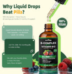 Vitamin B Complex Drops, Active B12 Methylcobalamin 5000mcg, B6, B1, B2, B5, B7, B3, Folate with Vitamin C, B12 Sublingual Liquid Fast Absorption | Boost Energy, Focus & Immunity, Vegan | 60 Servings