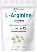 Micro Ingredients L-Arginine 1000mg with MCT Oil, 300 Softgels | Nitric Oxide Precursor* for Men & Women | Extra Strength Amino Acid Formula for Daily Wellness | Non-GMO, Gluten Free, No Soy