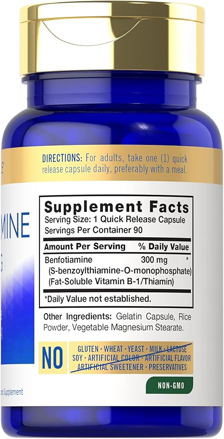 Carlyle Benfotiamine 300mg | 90 Capsules | Fat Soluble Vitamin B1 Thiamine | Non-GMO, Gluten Free Supplement