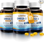 LOVITA Omega-3 Fish Oil 2000mg Supplement for Men and Women, 360 Mini Softgels, High Absorption rTG with EPA & DHA, Burpless Enteric-Coated, Non-GMO, Supports Heart Brain Eye Health, 90 Day Supply