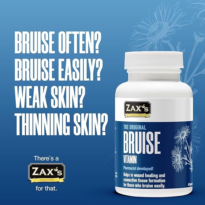 ZAX'S ORIGINAL Bruise Vitamin 2-Pack – Pharmacist-Developed Bruising Supplements, Potent Swelling & Bruise Reducer with Zinc, Vitamins K, D3, C, Citrus Bioflavonoids, 120 Caps, Pair with Arnica Cream