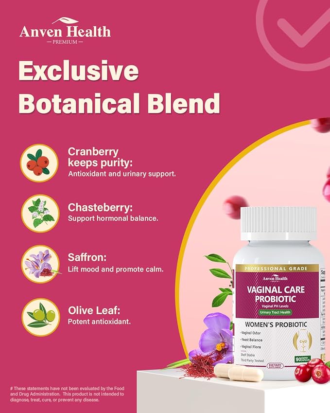 Vaginal Probiotics for Women pH Balance with Prebiotics - 60 Billion Womens Probiotic for Vaginal Flora, Odor, Yeast & Digestive Health with Saffron, Cranberry, Vegan & Non-GMO | 270 Caps