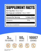 BulkSupplements.com Melatonin Powder - Pure Melatonin, Sleep Aid for Adults - Vegan & Gluten Free, 3mg per Serving, 50g (1.8 oz) (Pack of 1)