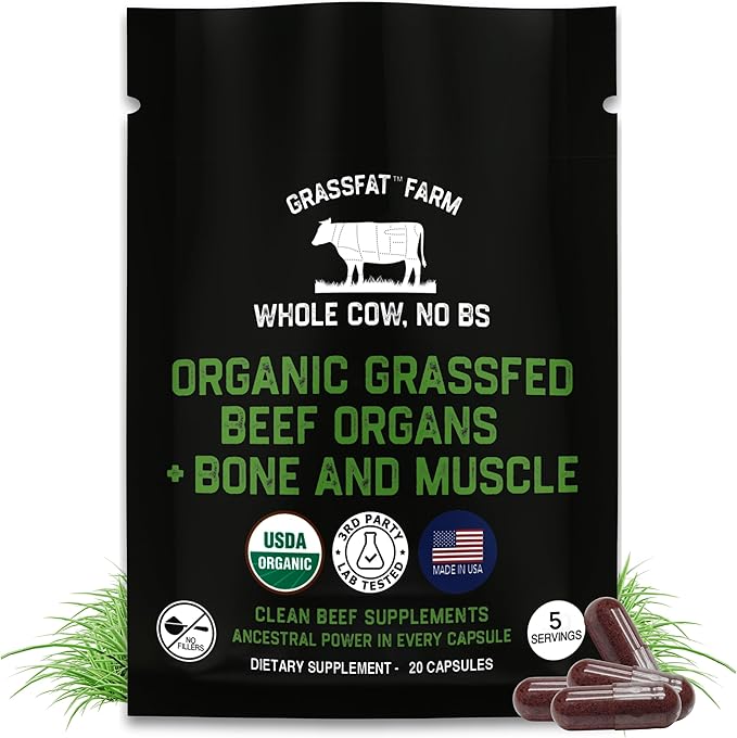 Grassfat Farm - USDA Certified Organic 100% Grassfed Beef Organ Supplements - Whole Cow with Nothing Added - Beef Liver, Kidney, Lungs, Heart, Bone & Muscle - NO Uterus or Fallopian - Trial Size