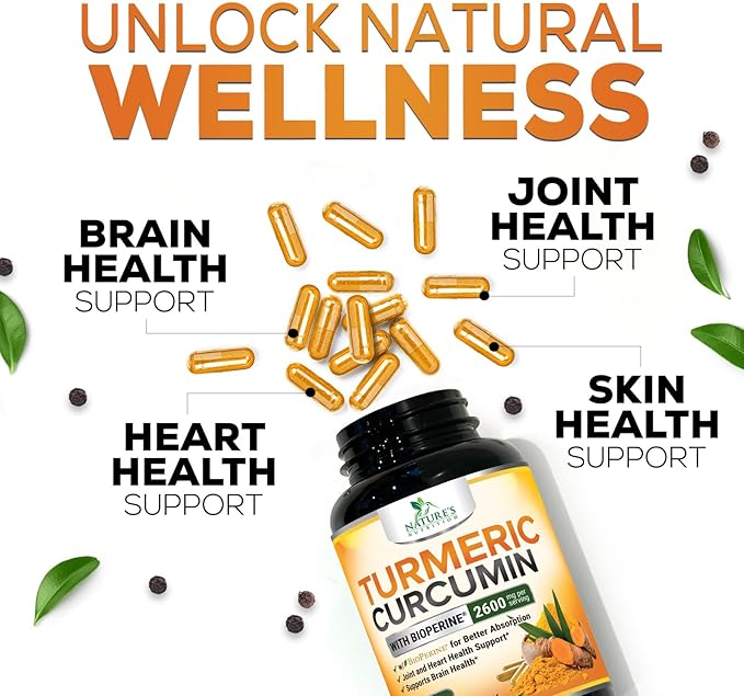Turmeric Curcumin Supplement - 2400mg Organic Turmeric Per Serving - 95% Curcuminoids & BioPerine Black Pepper Extract for Best Absorption - Natural Vegan Joint Support - Bottled in USA - 60 Capsules