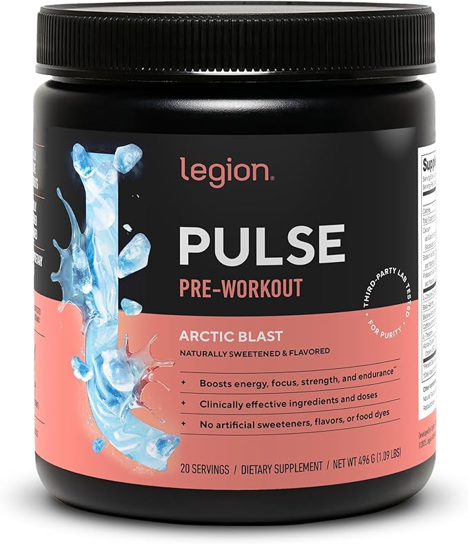 LEGION Pulse Pre Workout - All Natural Nitric Oxide Preworkout Drink to Boost Energy, Creatine Free, Naturally Sweetened, Beta Alanine, Citrulline, Alpha GPC (Arctic Blast)