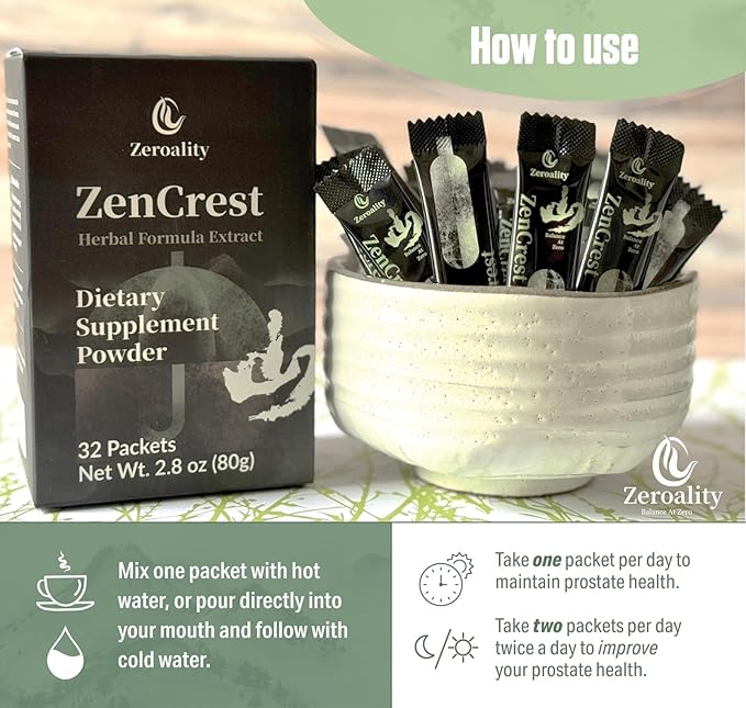 ZenCrest, Natural Herb Prostate Supplement, Traditional Chinese Herbal Formula, Promote Healthy Prostate, Promote Urogenital Function, No Side Effects, (64 Packets - 2 Boxes)