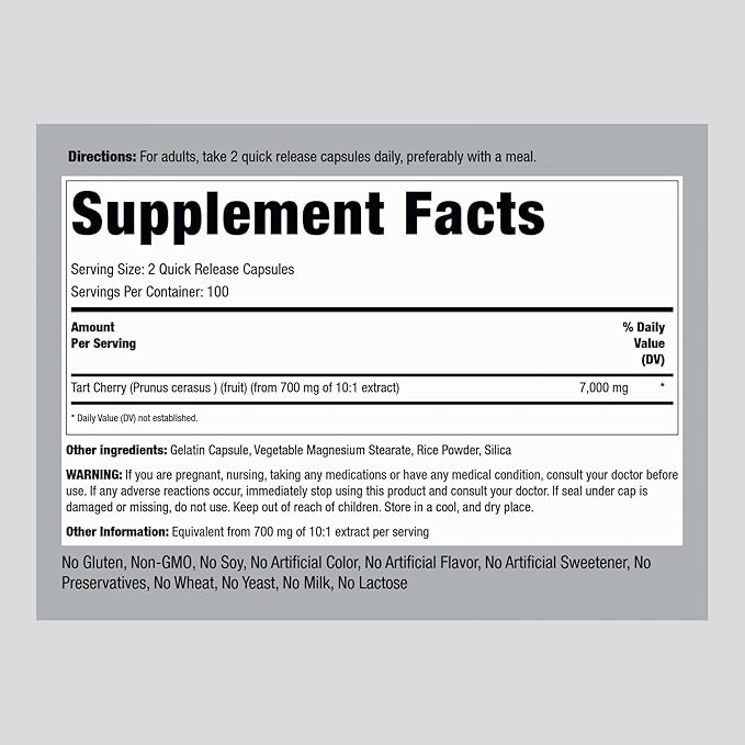 Piping Rock Tart Cherry Extract Capsules | 200 Pills | Ultra Strength | Non-GMO, Gluten Free Supplement