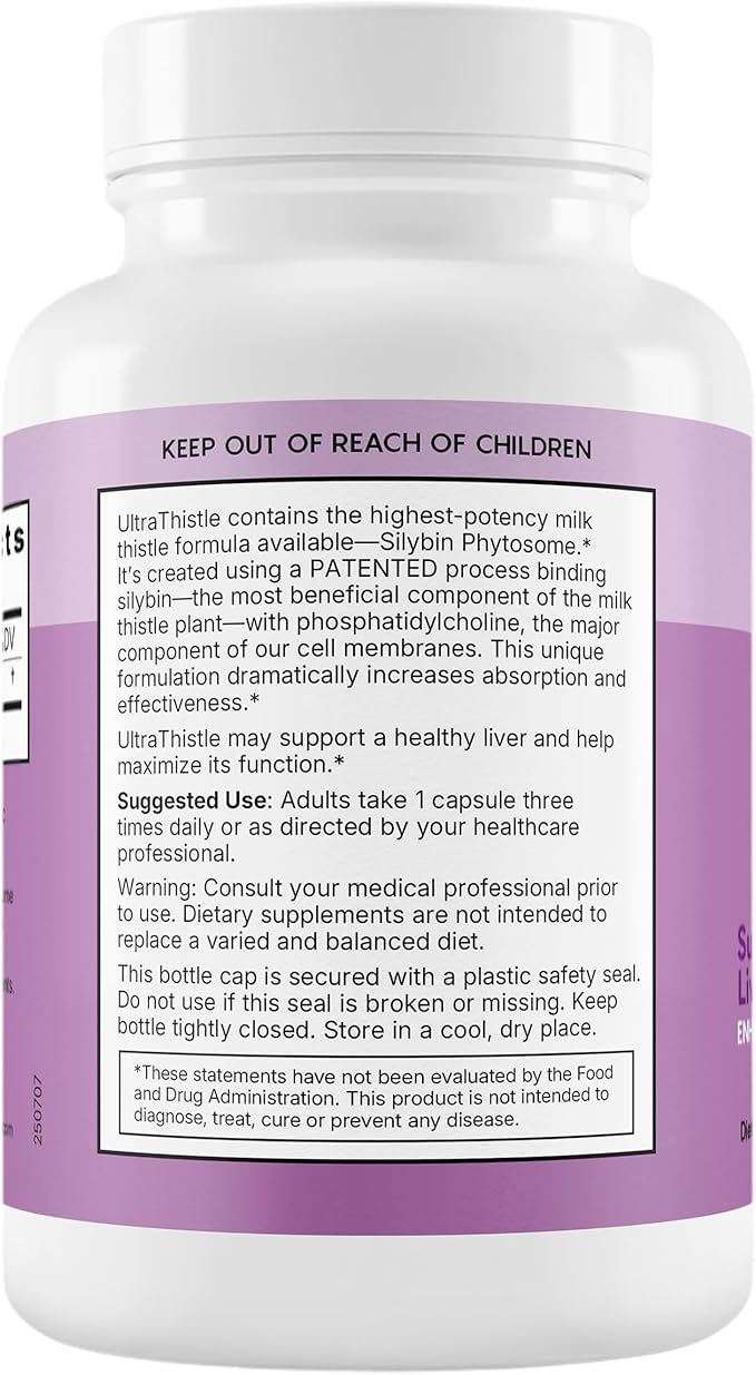 UltraThistle Advanced Milk Thistle Supplement – 1080mg Silybin Phytosome for Superior Absorption – Liver Support, Detox & Enzyme Health – Non-GMO, Gluten Free, Soy Free – 90 Capsules (30-Day Supply)