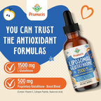 2000MG Liposomal Glutathione Liquid, 98% Absorption, Active Form L-Glutathione Supplement, Vegan Friendly, Powerful Antioxidant Complex for Immune System, Aging Defense, Detox, 2 FL.OZ
