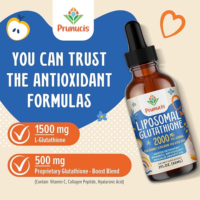 2000MG Liposomal Glutathione Liquid, 98% Absorption, Active Form L-Glutathione Supplement, Vegan Friendly, Powerful Antioxidant Complex for Immune System, Aging Defense, Detox, 2 FL.OZ
