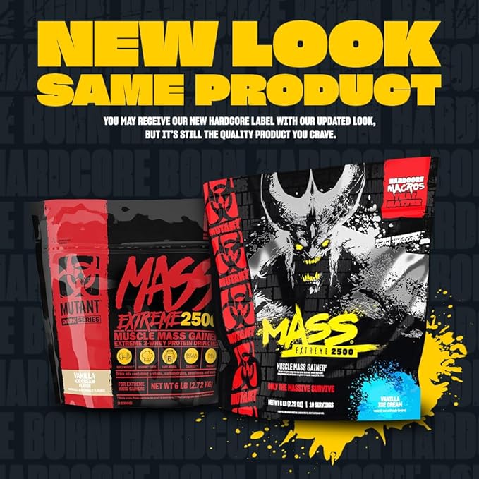 Mutant Mass Extreme Gainer Protein Powder – High Calorie Weight Gainer with Whey Protein & BCAAs for Muscle Mass & Weight Gain - Vanilla Ice Cream 6 lbs