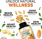 Turmeric Curcumin Supplement - 2000mg Organic Turmeric Per Serving - 95% Curcuminoids, Ginger & BioPerine Black Pepper for Best Absorption - Natural Vegan Joint Support, Bottled in USA - 120 Capsules