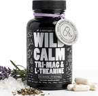 Wild Foods 3 in 1 Magnesium Glycinate L Theanine for Calm Sleep & Muscle Relaxation - Glycinate, Malate, Taurate - 100% Natural Magnesium Complex for Women and Men - 60 Capsules