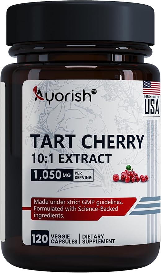 Tart Cherry Capsules 1050mg 120 Count Tart Cherry Extract 10:1 Antioxidant Supplement Plant Based Fruit Extract Capsules Vegan Non GMO