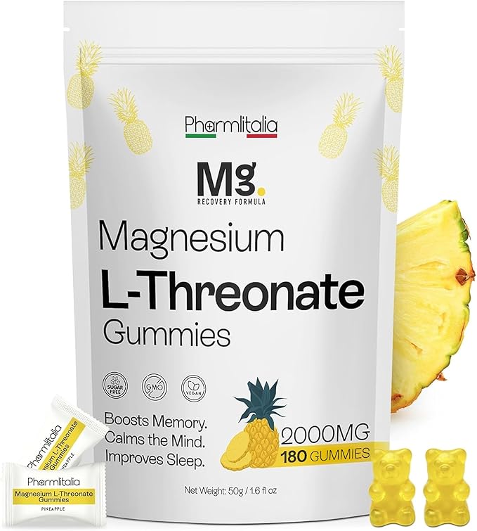 Magnesium L-Threonate Gummies for Adults & Kids 2000mg – Brain Supplements for Memory and Focus - 180 Count (Pack of 1)