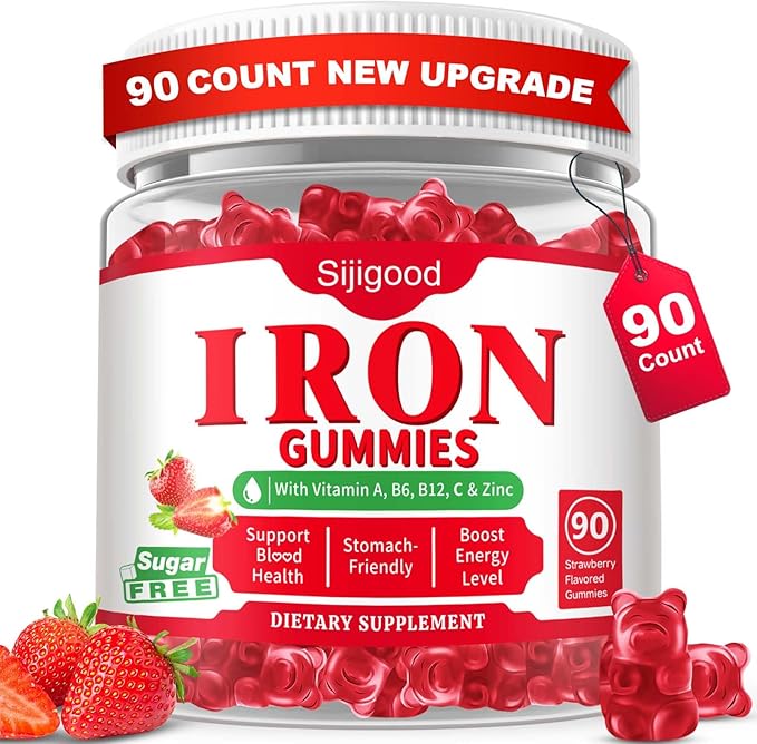 90 Count | Iron Supplement for Women, Men & Kids, Iron Gummies for Iron Deficiency & Anemia with Vitamin C B6 B12,Folate-Iron Supplement Support Bl♡♡d Oxygen & Energy Boost, Vegan,Non-GMO &Gluten Free