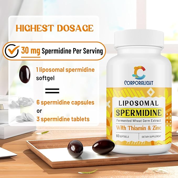 30mg Spermidine Supplement for Men & Women, High Absorption, More Potent Than Spermidine 3HCL - for Cellular Renewal, Longevity & Cognitive, Fermented Wheat Germ Extract, Pure & Natural, 120 Softgels