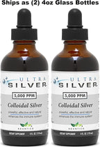 Ultra Silver® Colloidal Silver | 5,000 PPM, 8 Oz (236mL) | Ships as (2) 4 Ounce Glass Bottles | Mineral Supplement | True Colloidal Silver - with Dropper