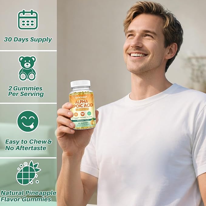 Alpha Lipoic Acid Gummies 600mg - Nerve Savior for Neuropathy with Vitamin B1 B6 B12 C E Biotin Coenzyme Q-10 - Brain Health and Nerve Support Antioxidant - Vegan, Sugar-Free - 60 Gummies