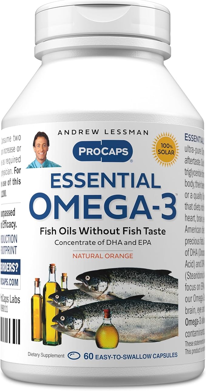 ANDREW LESSMAN Essential Omega-3 Orange - 60 Softgels - Ultra-Pure, High Potency Omega-3 Oils. High DHA, No Stomach Upset, No Contaminants, No Mercury. Small Easy to Swallow Softgels