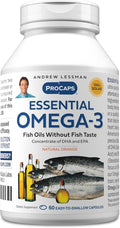 ANDREW LESSMAN Essential Omega-3 Orange - 60 Softgels - Ultra-Pure, High Potency Omega-3 Oils. High DHA, No Stomach Upset, No Contaminants, No Mercury. Small Easy to Swallow Softgels