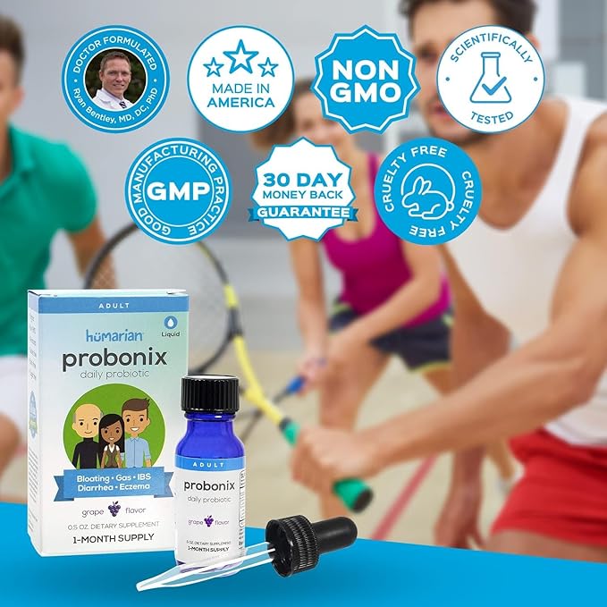 Probonix Humarian Liquid Probiotics for Adults - 12-Strain Probiotic Drops to Fortify Gut Health, Immunity and More - 30-Day Supply - Delicious Grape Flavor