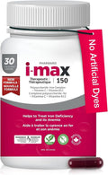 i-max Iron Supplement 150 mg, Vitamin C 250 mg & B12 1000 mcg, Iron Supplement for Women & Men, No Artificial Dyes, Vegan, Once Daily, 30 Capsules