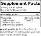 NATURELO Vitamin D - 2500 IU - Plant Based from Lichen - Natural D3 Supplement for Immune System, Bone Support, Joint Health - Vegan - Non-GMO - Gluten Free - 180 Capsules (Pack of 2)